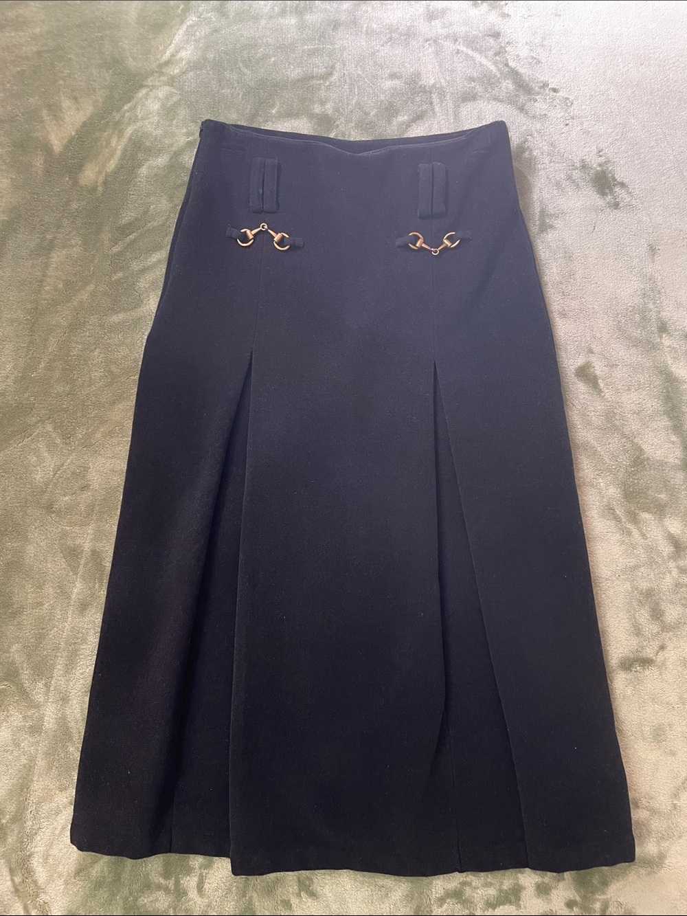 Classic Let’s Deemo Black A-Line Wool  Skirt with Gold Accent Size S